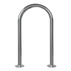 Schake Edelstahl, Rundbügel Ø48 mm Breite: 460mm, Höhe: 800mm + Bodenplatten zum Aufdübeln, geschliffen