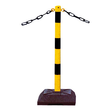 Schake Kettenständer Pfosten aus Stahl Ø 60mm, Länge: 900mm feuerverzinkt, gelb/schwarz, mit 2 Ösen inkl. Recycling - Fußplatte 
