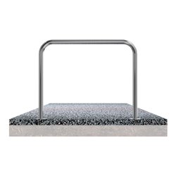 Schake Edelstahlbügel Ø48 mm geschliffen Länge: 1200 mm, Höhe: 800 mm ohne Querholm + Bodenplatten zum Aufdübeln