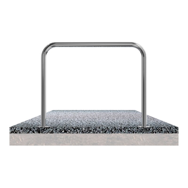 Schake Edelstahlbügel Ø48 mm geschliffen Länge: 1200 mm, Höhe: 800 mm ohne Querholm + Bodenplatten zum Aufdübeln