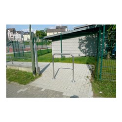 Schake Edelstahlbügel Ø48 mm geschliffen Länge: 1200 mm, Höhe: 800 mm ohne Querholm + Bodenplatten zum Aufdübeln