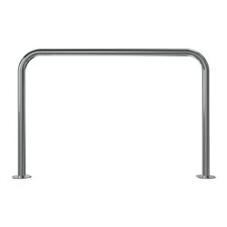 Schake Edelstahlbügel Ø48 mm geschliffen Länge: 1200 mm, Höhe: 800 mm ohne Querholm + Bodenplatten zum Aufdübeln