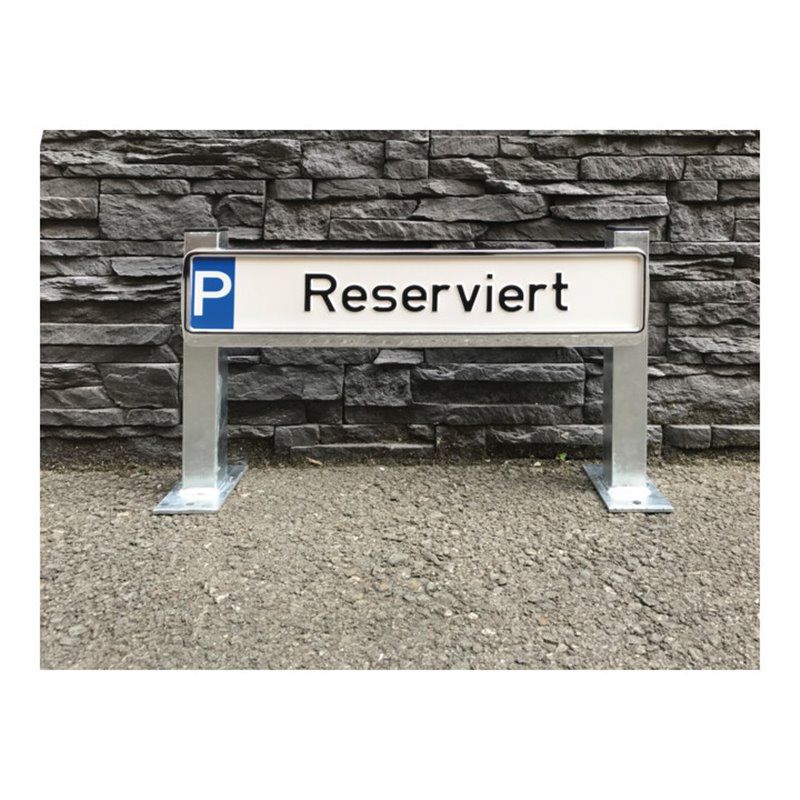 Schake Rundbügel für Parkplatzbeschilderung, Edelstahlrohr Ø48mm + genieteten Schildblech für Kennzeichenhalter (inkl.), Höhe Üb