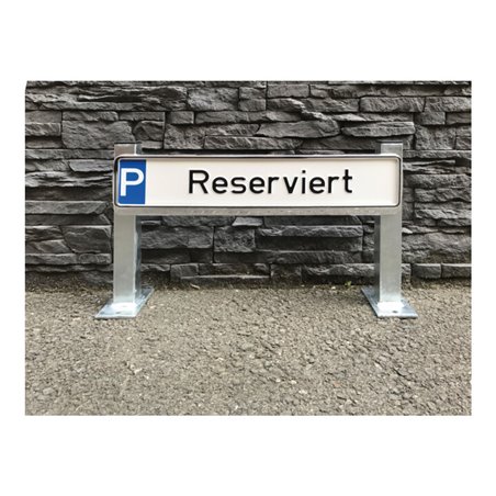 Schake Rundbügel für Parkplatzbeschilderung, Edelstahlrohr Ø48mm + genieteten Schildblech für Kennzeichenhalter (inkl.), Höhe Üb