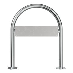 Schake Rundbügel für Parkplatzbeschilderung, Edelstahlrohr Ø48mm + genieteten Schildblech für Kennzeichenhalter (inkl.), Höhe Üb