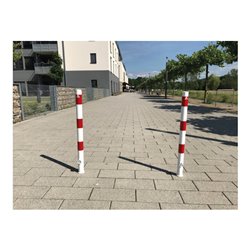 Schake Absperrpfosten Typ 460FB/1, herausnehmbar, Ø 60mm + Dreikantverschluß, weiß / rot + 1 Öse