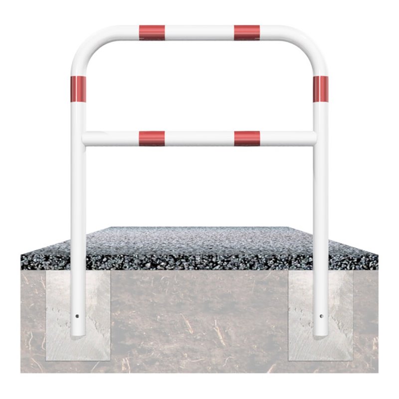 Schake Abweisebügel aus Stahlrohr Ø 60 x 2,5 mm Breite: 700 mm, Höhe: 1200 mm + Querholm, beschichtet, zum Einbetonieren