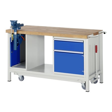 Rau Werkbank mit absenkbarem Fahrgestell 8181 880 mm Buche-Massiv-Platte 700 mm