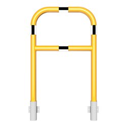 Schake Abweisebügel Ø60mm Breite: 700mm, Höhe: 1200 mm + Querholm, für Wandmontage, beschichtet, gelb / schwarz, inkl. 2 Bodenhü