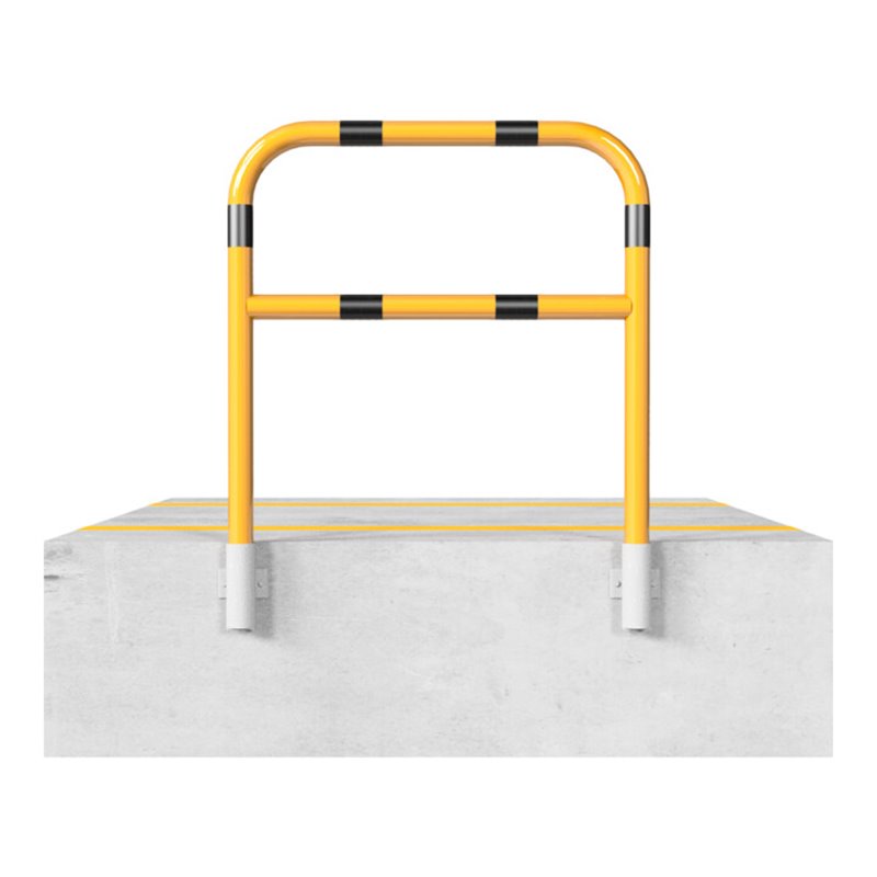 Schake Abweisebügel Ø60mm Breite: 1200mm, Höhe: 1200 mm + Querholm, für Wandmontage, beschichtet, gelb / schwarz, inkl. 2 Bodenh