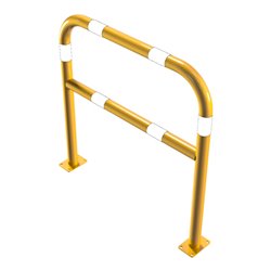 Schake Abweisebügel aus Stahlrohr Ø60mm Breite: 1000mm, Höhe: 1000 mm + Querholm + Bodenplatten zum Aufdübeln, gelb / schwarz