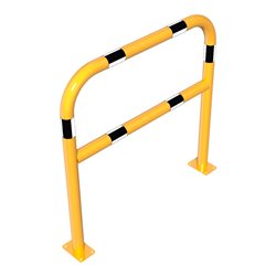 Schake Abweisebügel aus Stahlrohr Ø60mm Breite: 1000mm, Höhe: 1000 mm + Querholm + Bodenplatten zum Aufdübeln, gelb / schwarz