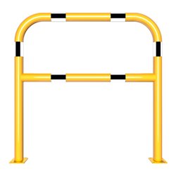 Schake Abweisebügel aus Stahlrohr Ø60mm Breite: 1000mm, Höhe: 1000 mm + Querholm + Bodenplatten zum Aufdübeln, gelb / schwarz