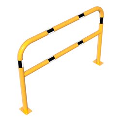 Schake Abweisebügel aus Stahlrohr Ø60mm Breite: 1500mm, Höhe: 1000 mm + Querholm + Bodenplatten zum Aufdübeln, gelb / schwarz