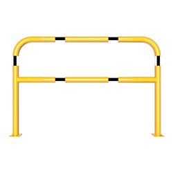 Schake Abweisebügel aus Stahlrohr Ø60mm Breite: 1500mm, Höhe: 1000 mm + Querholm + Bodenplatten zum Aufdübeln, gelb / schwarz