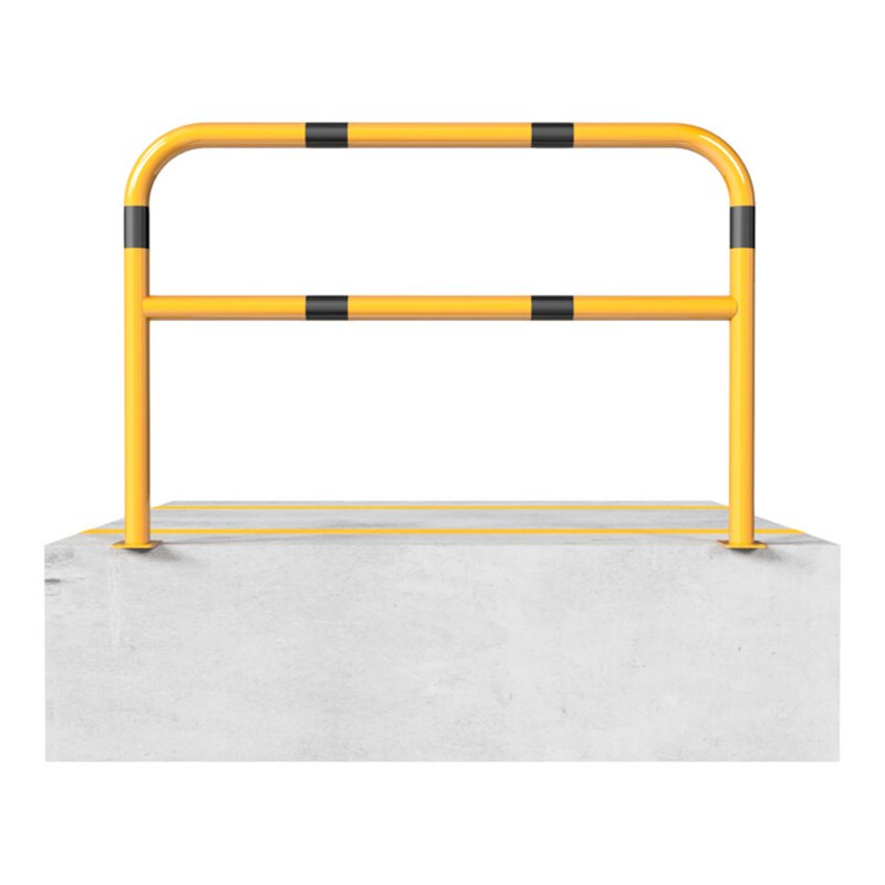 Schake Abweisebügel aus Stahlrohr Ø60mm Breite: 2000mm, Höhe: 1000 mm + Querholm + Bodenplatten zum Aufdübeln, gelb / schwarz