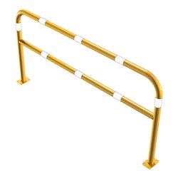 Schake Abweisebügel aus Stahlrohr Ø60mm Breite: 2000mm, Höhe: 1000 mm + Querholm + Bodenplatten zum Aufdübeln, gelb / schwarz