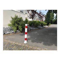 Schake Absperrpfosten Typ 470FUB, umlegbar + Dreikantverschluß, 70x70mm, weiß / rot