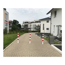 Schake Absperrpfosten Typ 470FB/2, 70x70mm, herausnehmbar + Dreikantverschluß, weiß / rot + 2 Ösen