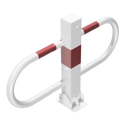 Schake Parkplatzsperre Typ 4709UZB, umlegbar + Profilzylinder, 70x70mm + seitlichen Rohrbügeln, weiß / rot