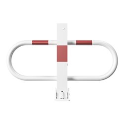 Schake Parkplatzsperre Typ 4709UZB, umlegbar + Profilzylinder, 70x70mm + seitlichen Rohrbügeln, weiß / rot