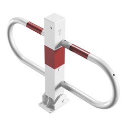 Schake Parkplatzsperre Typ 4709UZB, umlegbar + Profilzylinder, 70x70mm + seitlichen Rohrbügeln, weiß / rot