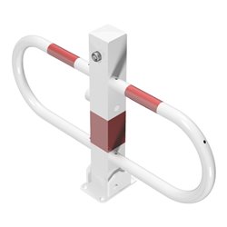 Schake Parkplatzsperre Typ 4709FUB, umlegbar + Dreikantverschluß, 70x70mm + seitlichen Rohrbügeln weiß / rot