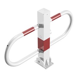 Schake Parkplatzsperre Typ 4709FUB, umlegbar + Dreikantverschluß, 70x70mm + seitlichen Rohrbügeln weiß / rot