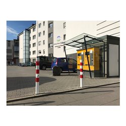 Schake Absperrpfosten Typ 470FZB, herausnehmbar, 70x70mm + Dreikantverschluß, Profilzylinder, weiß / rot