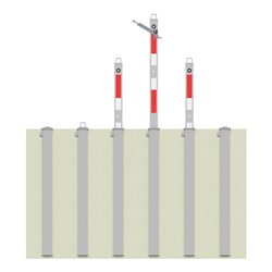 Schake Absperrpfosten Typ 470DL, vollversenkbar + Dreikantverschluß, 900mm Überflur, +refl. Streifen incl. Bodenhülse
