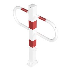 Schake Parkplatzsperre Typ 471FUB, 70x70mm, umlegbar, Breite 800mm Überflur 900mm + Dreikantverschluß, weiß / rot