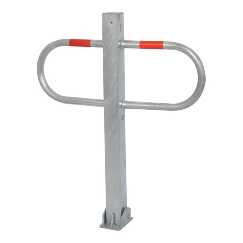 Schake Parkplatzsperre Typ 471UZB, 70x70mm, umlegbar, Breite 800mm Überflur 900mm + Profilzylinder, weiß / rot