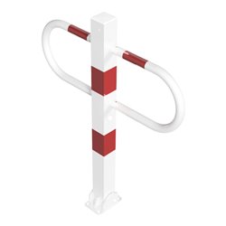 Schake Parkplatzsperre Typ 471UZB, 70x70mm, umlegbar, Breite 800mm Überflur 900mm + Profilzylinder, weiß / rot