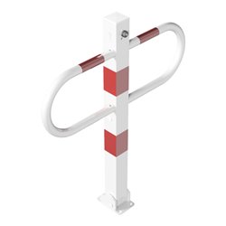 Schake Parkplatzsperre Typ 471UZB, 70x70mm, umlegbar, Breite 800mm Überflur 900mm + Profilzylinder, weiß / rot