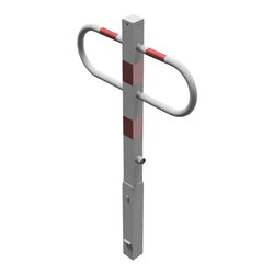 Schake Parkplatzsperre Typ 471F, 70x70mm, herausnehmbar + Dreikantverschluß, Breite 800mm, Höhe Überflur 900mm, + Bodenhülse.