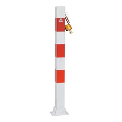 Schake Absperrpfosten Typ 470UVB, umlegbar, für Vorhangschloß, 70x70mm, weiß / rot