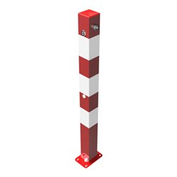 Schake Absperrpfosten Typ 470UNB, umlegbar + Dreikantverschluß 8mm, 70x70mm, rot/weiß