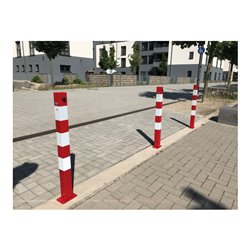 Schake Absperrpfosten Typ 470UNHB, umlegbar + Dreikantverschluß 8mm, zum Einbetonieren, 70x70mm, rot/weiß