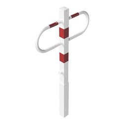 Schake Parkplatzsperre Typ 471FB, 70x70mm, herausnehmbar + Dreikantverschluß, Breite 800mm, Höhe Überflur 900mm, weiß / rot + Bo