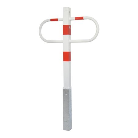 Schake Parkplatzsperre Typ 471ZB, 70x70mm, herausnehmbar + Profilzylinder, Breite 800mm, Höhe Überflur 900mm, weiß / rot + Boden