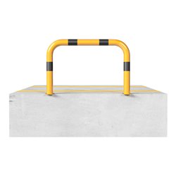 Schake Schutzbügel Ø76 mm, Breite 750 mm, Höhe über Flur 250mm, gelb / schwarz, zum Aufdübeln