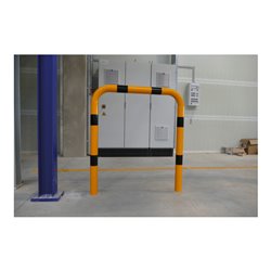 Schake Schutzbügel Ø76 mm, Breite 750 mm, Höhe über Flur 250mm, gelb / schwarz, zum Aufdübeln