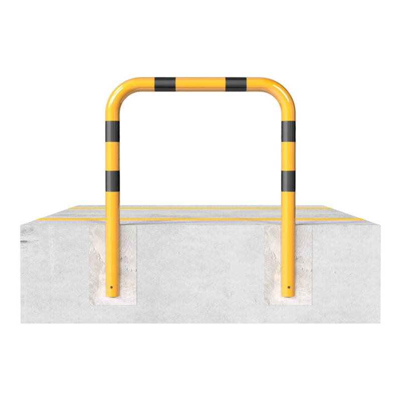 Schake Schutzbügel Ø76 mm, Breite 750 mm, Höhe über Flur 1150mm, zum Einbetonieren, gelb / schwarz