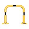 Schake Schutzbügel Ø76 mm, Breite 750 mm, Höhe über Flur 650mm, gelb / schwarz, elastisch neigbar + Bodenplatte 220x220mm