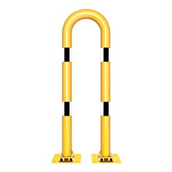 Schake Schutzbügel Ø76 mm, Breite 400 mm, Höhe über Flur 1150 mm, gelb / schwarz, elastisch neigbar + Bodenplatte 220x220mm