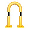 Schake Schutzbügel Ø76 mm, Breite 400 mm, Höhe über Flur 650mm, gelb / schwarz, abnehmbar + Bodenplatte 160x180mm