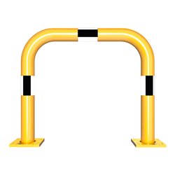 Schake Schutzbügel Ø76 mm, Breite 750 mm, Höhe über Flur 650mm, gelb / schwarz, abnehmbar + Bodenplatte 160x180mm