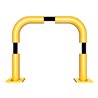 Schake Schutzbügel Ø76 mm, Breite 750 mm, Höhe über Flur 650mm, gelb / schwarz, abnehmbar + Bodenplatte 160x180mm