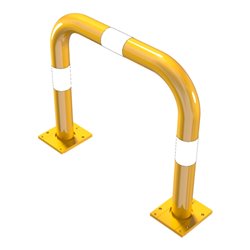 Schake Schutzbügel Ø76 mm, Breite 750 mm, Höhe über Flur 650mm, gelb / schwarz, abnehmbar + Bodenplatte 160x180mm