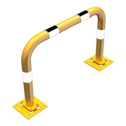 Schake Schutzbügel Ø76 mm, Breite 1000 mm, Höhe über Flur 650mm, gelb / schwarz, elastisch neigbar + Bodenplatte 220x220mm